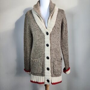 Bluenotes Chunky Knit Long Cardigan Womens Medium Shawl Collar Oatmeal Sweater